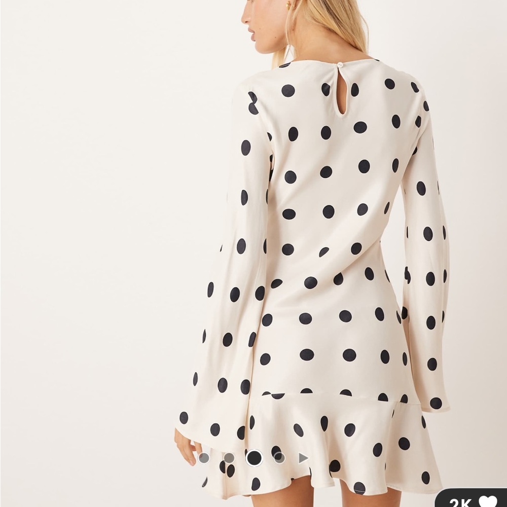 ASOS Cream and Black Polka Dot Long Sleeve Dress